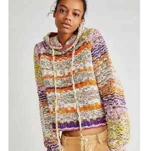 Free people winter beige sweater thick xs rainbow hoodie